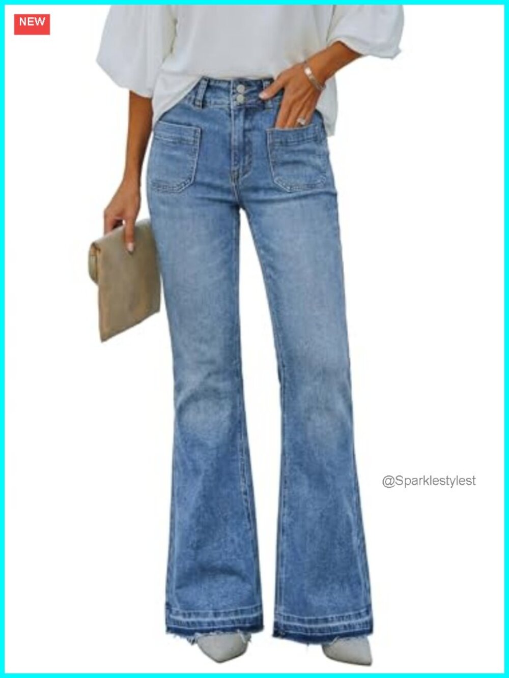 Women's High Waisted Flare Jeans Stretchy Bell Bottom Raw Hem